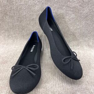 Rothy's The Flat Black Knit Ballet Flats Bow Accent Blue Trim Women's Size 11